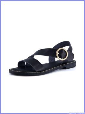 Strappy Flat Sandals with Adjustable Ankle Strap and Buckle Accent